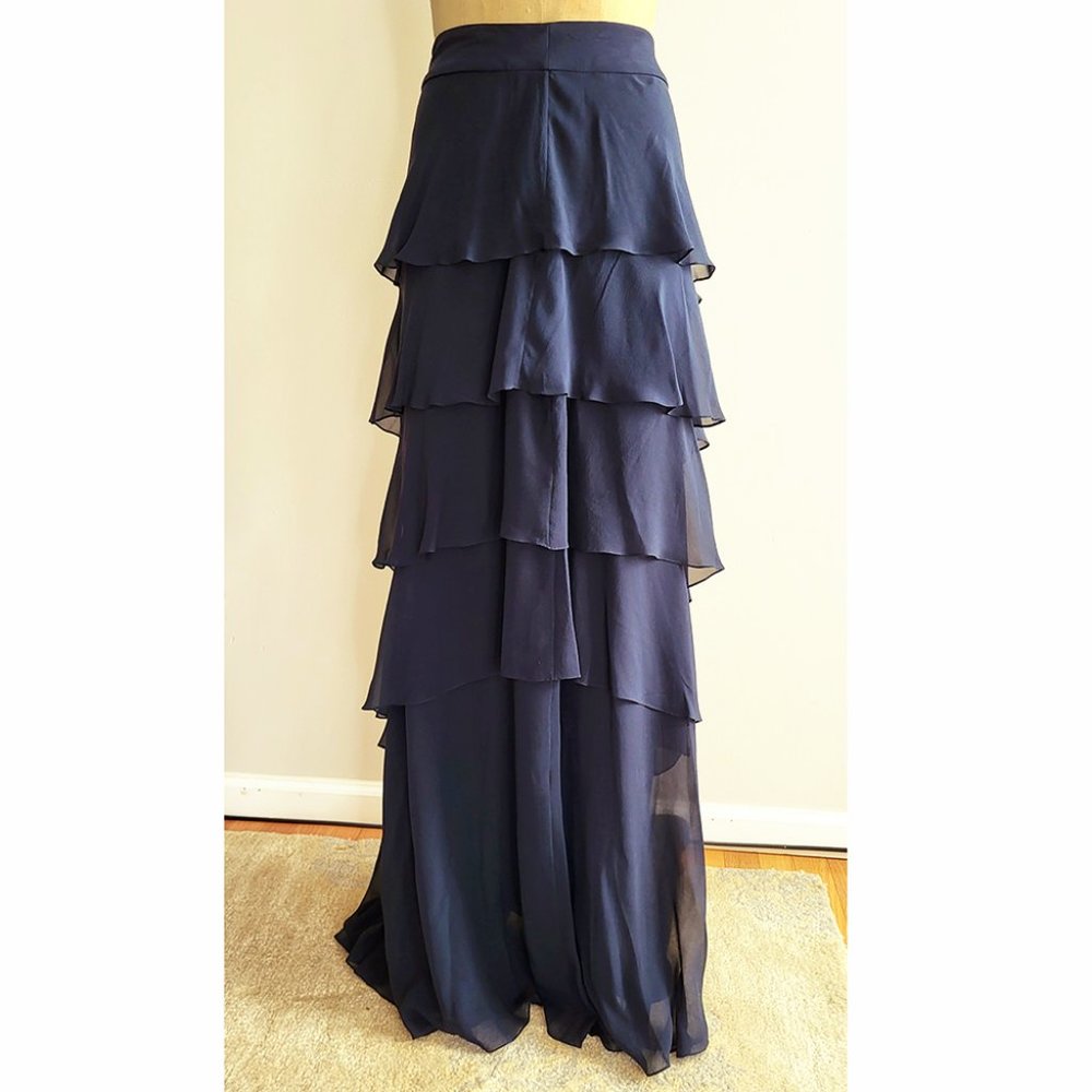 CARMEN MARC VALVO SIGNATURE NAVY EVENING SKIRT, SILK CHIFFON SZ 14 LIKE NEW